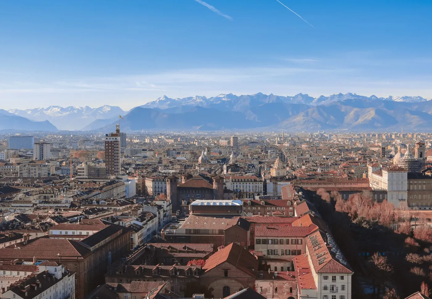 View over Turin towards the Alps