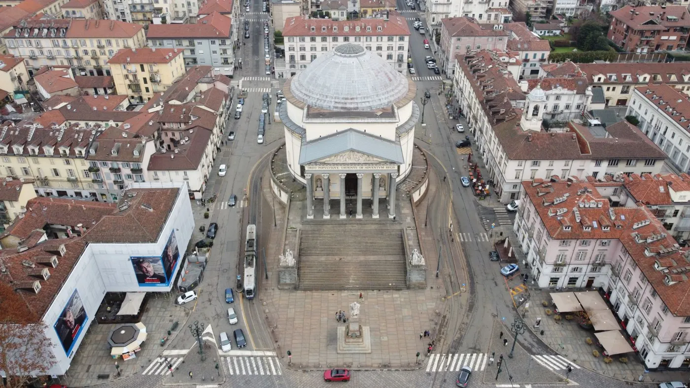 Gran Madre di Dio from above with the square in front