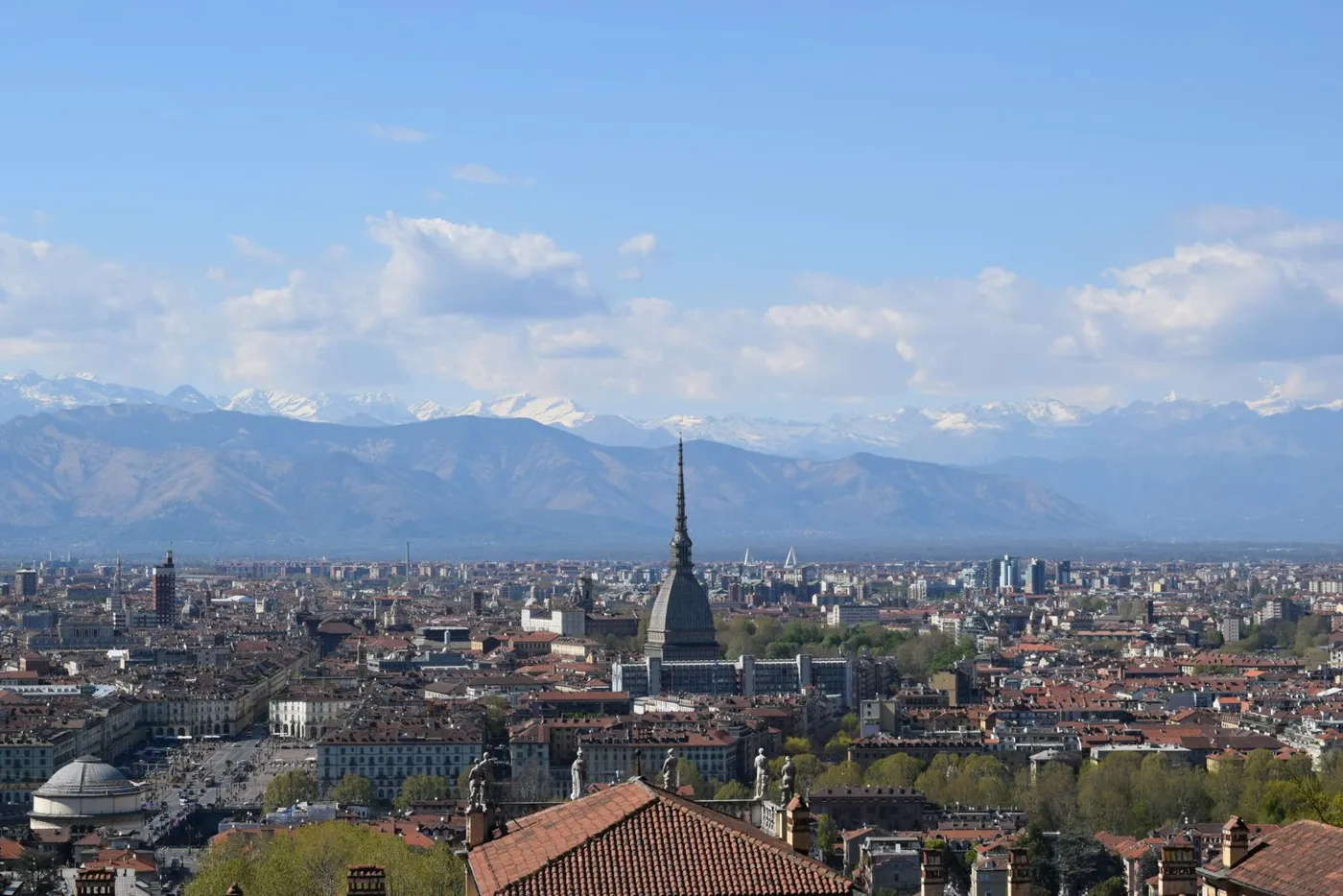 Turin with the Mole Antonelliana and the Alps