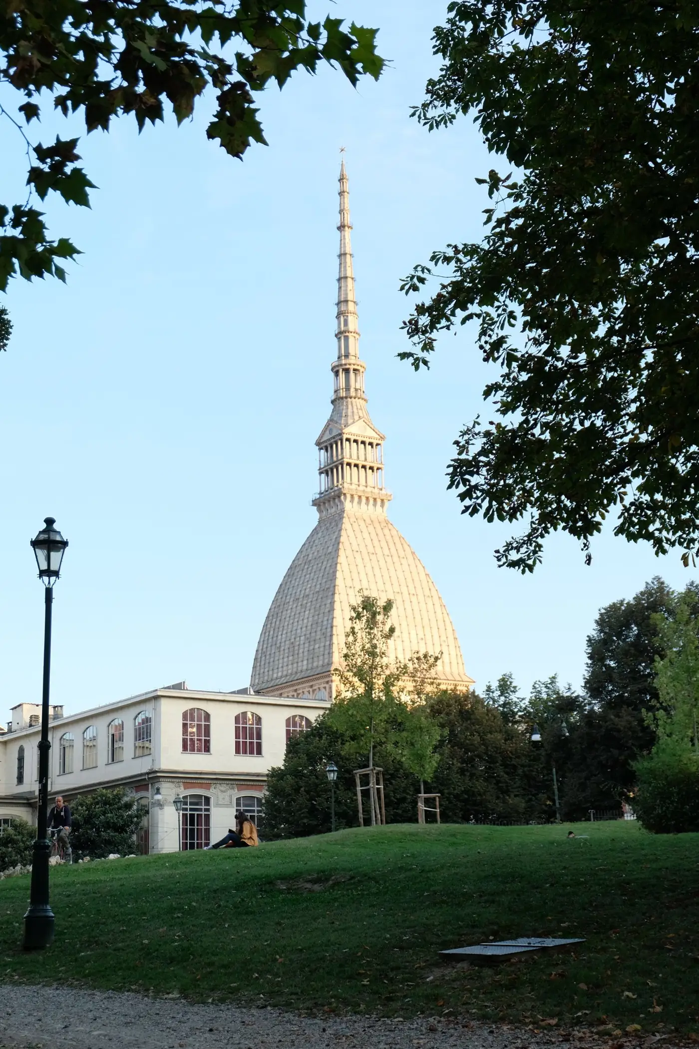 The Mole Antonelliana in Turin between trees – inside is the National Cinema Museum with its glass panoramic lift
