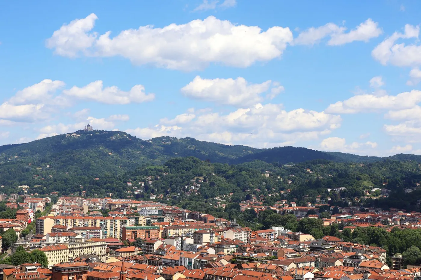 View from above across Turin to the hills