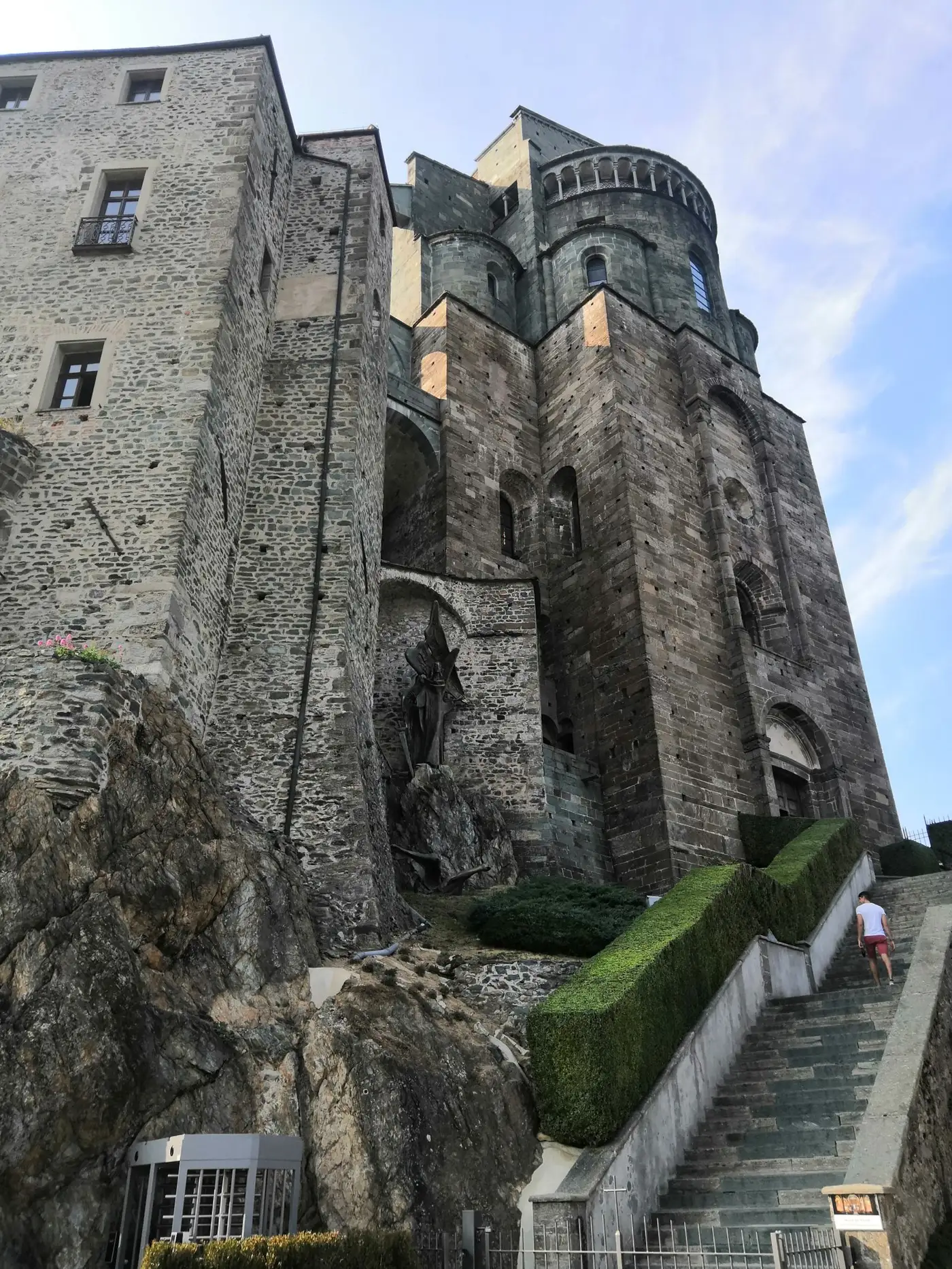Walls of the Sacra di San Michele on the rock of Monte Pirchiriano