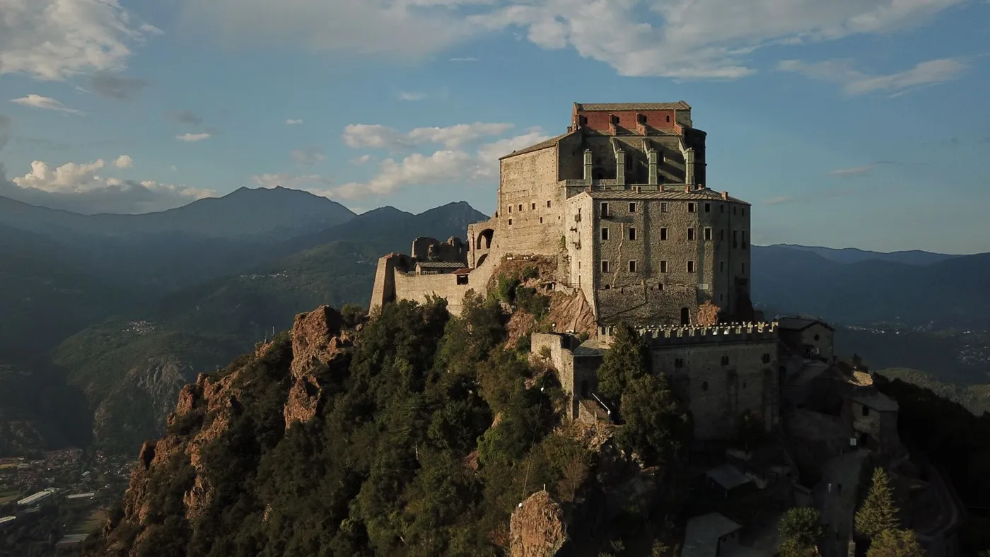 Sacra di San Michele on the summit of Monte Pirchiriano above the Susa Valley