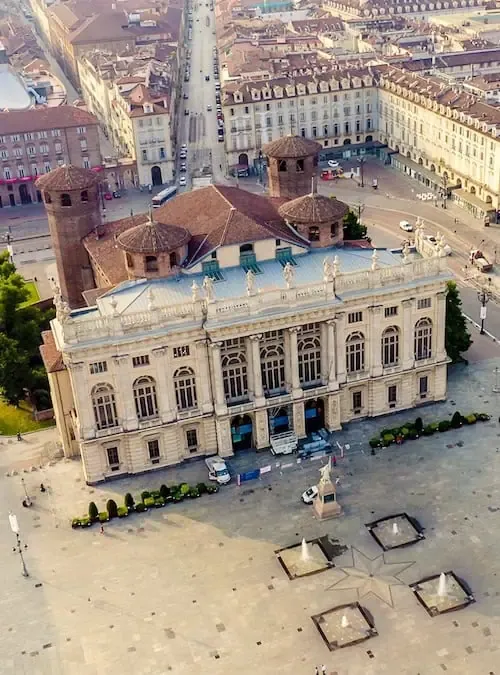 Aerial view of Palazzo Madama and Piazza Castello