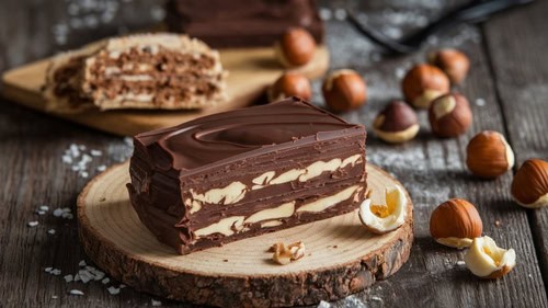 Gianduja, Haselnüsse und Gebäck angerichtet
